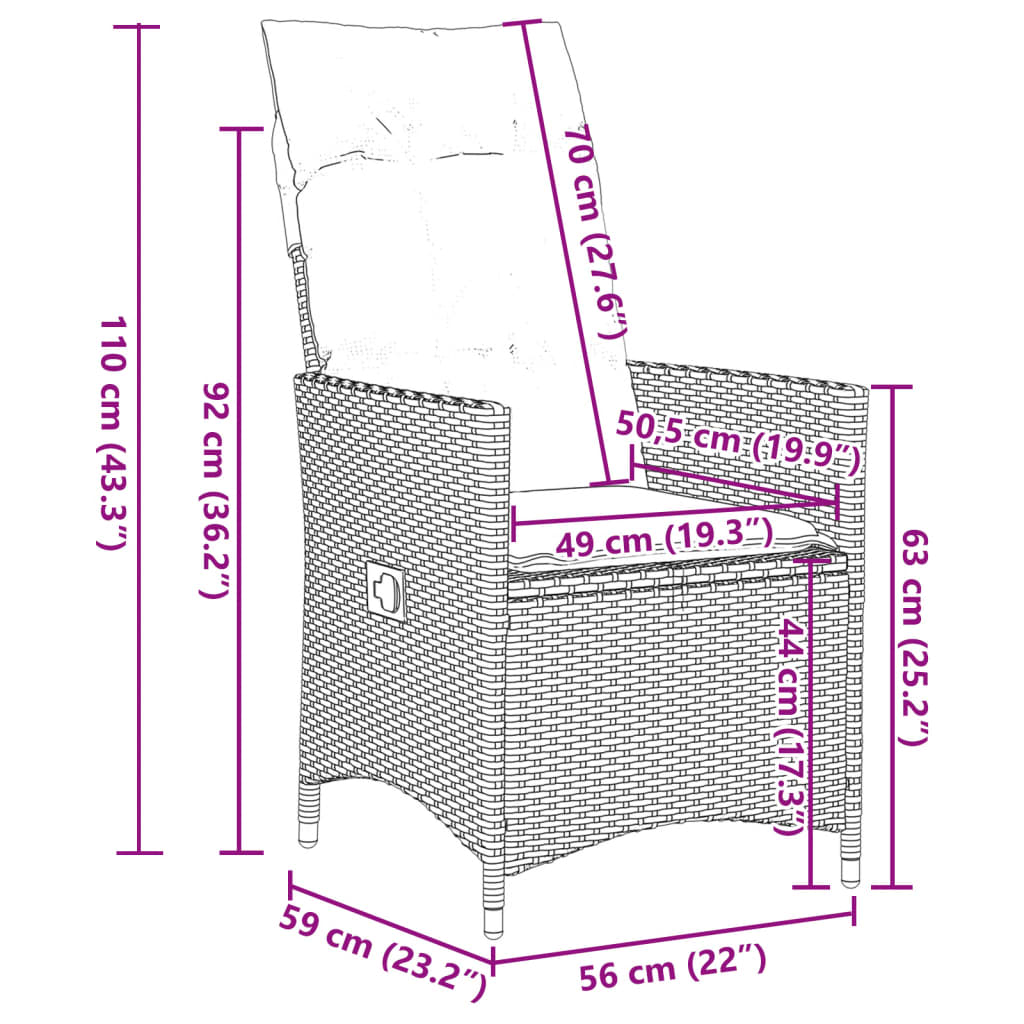 Set da Pranzo da Giardino 5pz con Cuscini in Polyrattan Marrone | homemem39