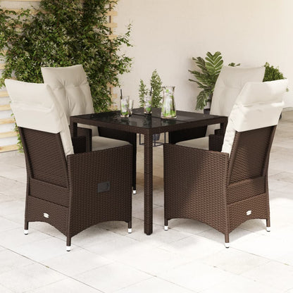 Set da Pranzo da Giardino 5pz con Cuscini in Polyrattan Marrone | homemem39