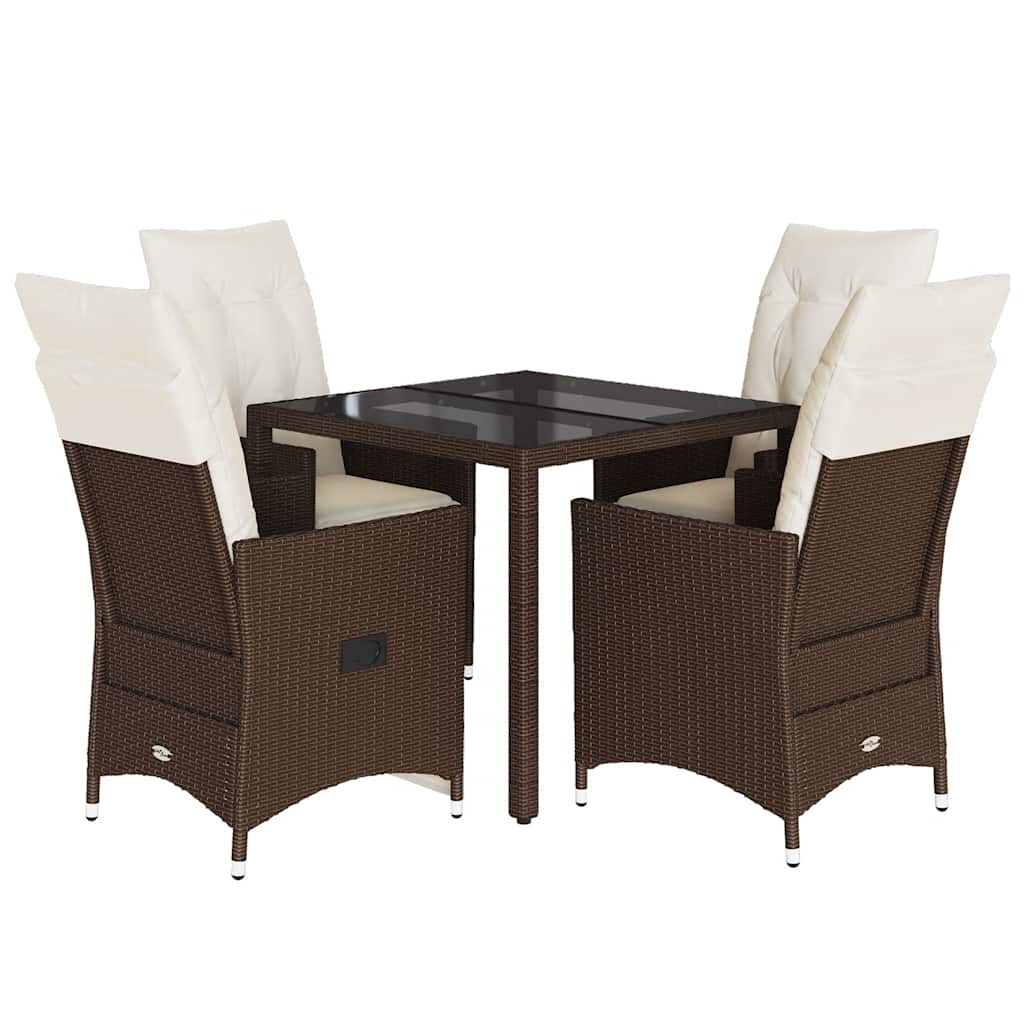Set da Pranzo da Giardino 5pz con Cuscini in Polyrattan Marrone | homemem39