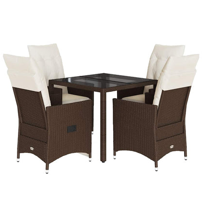 Set da Pranzo da Giardino 5pz con Cuscini in Polyrattan Marrone | homemem39