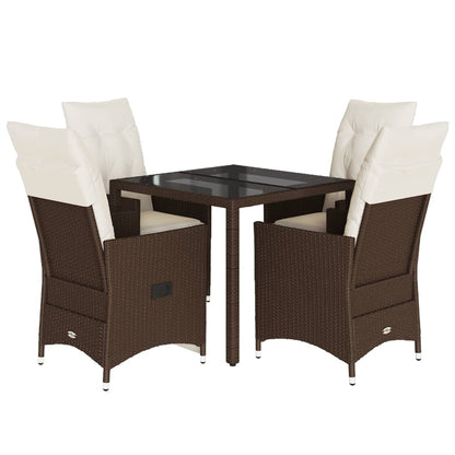 Set da Pranzo da Giardino 5pz con Cuscini in Polyrattan Marrone - homemem39