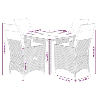 Set da Pranzo da Giardino 5pz con Cuscini in Polyrattan Marrone | homemem39