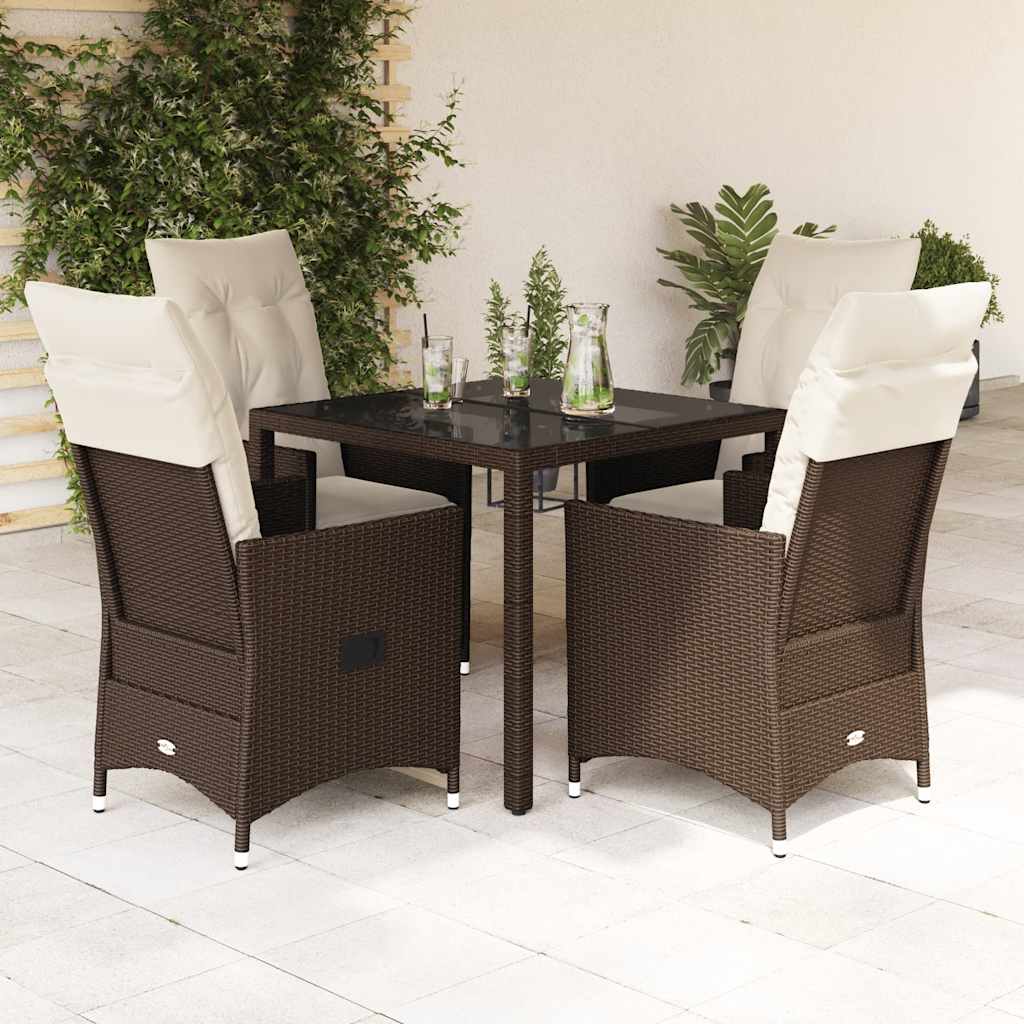 Set da Pranzo da Giardino 5pz con Cuscini in Polyrattan Marrone | homemem39