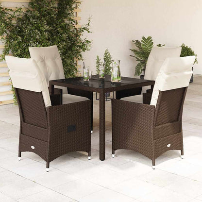 Set da Pranzo da Giardino 5pz con Cuscini in Polyrattan Marrone | homemem39