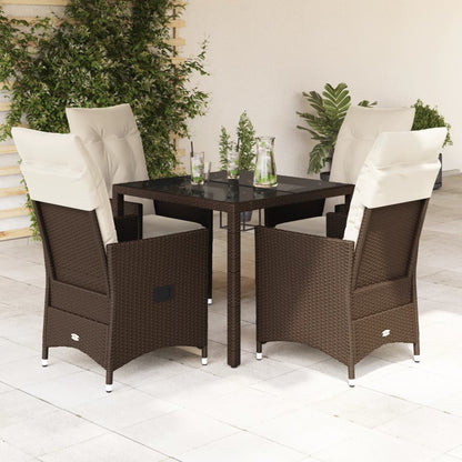 Set da Pranzo da Giardino 5pz con Cuscini in Polyrattan Marrone - homemem39