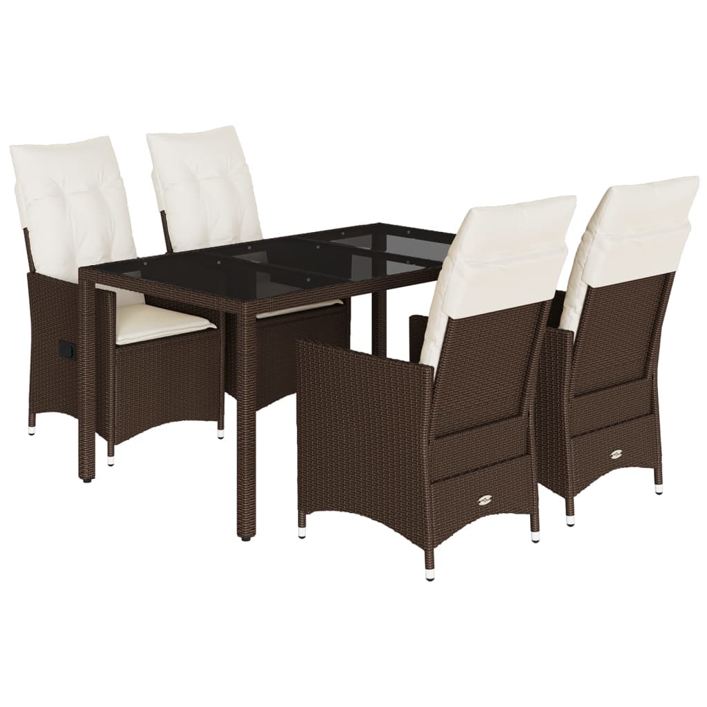 Set da Pranzo da Giardino 5pz con Cuscini in Polyrattan Marrone | homemem39