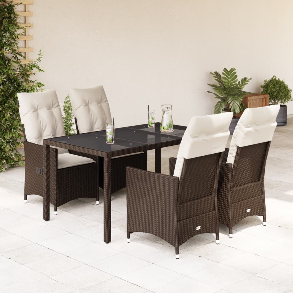 Set da Pranzo da Giardino 5pz con Cuscini in Polyrattan Marrone | homemem39