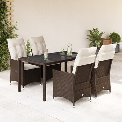 Set da Pranzo da Giardino 5pz con Cuscini in Polyrattan Marrone | homemem39