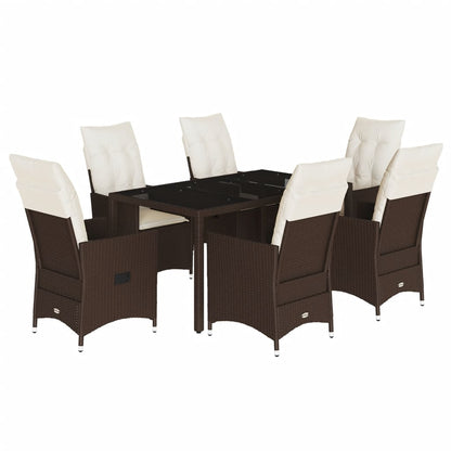 Set da Pranzo da Giardino 7pz con Cuscini in Polyrattan Marrone | homemem39