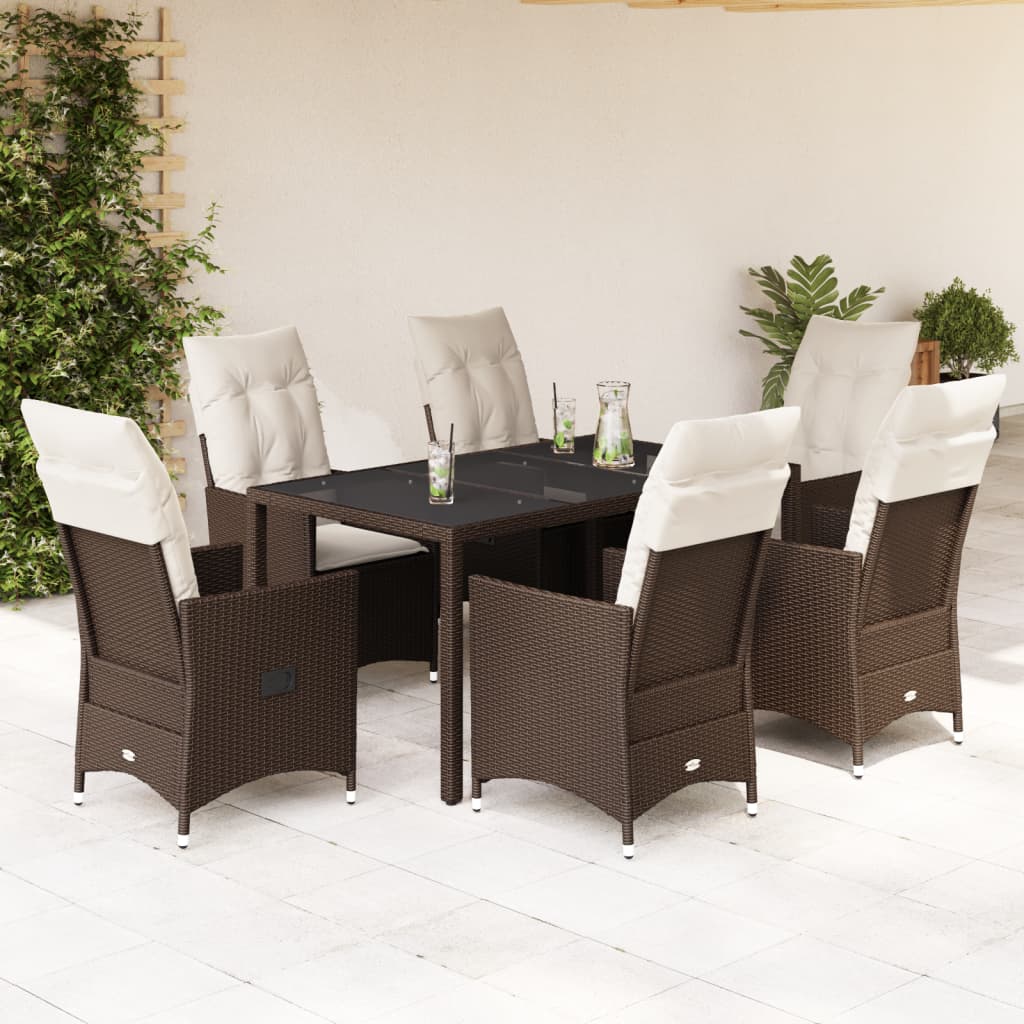 Set da Pranzo da Giardino 7pz con Cuscini in Polyrattan Marrone | homemem39