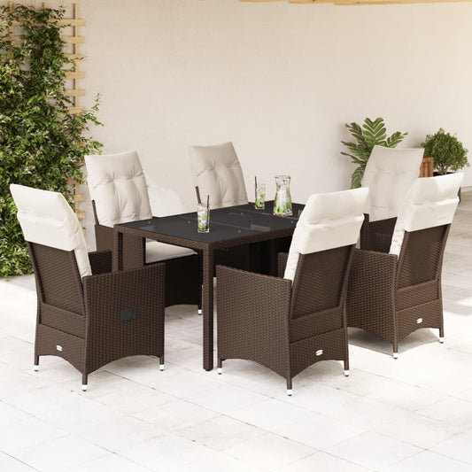 Set da Pranzo da Giardino 7pz con Cuscini in Polyrattan Marrone - homemem39