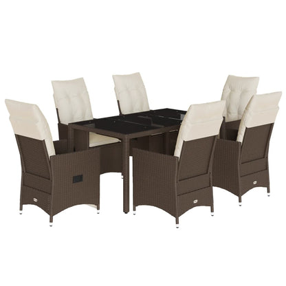 Set da Pranzo da Giardino 7pz con Cuscini in Polyrattan Marrone | homemem39