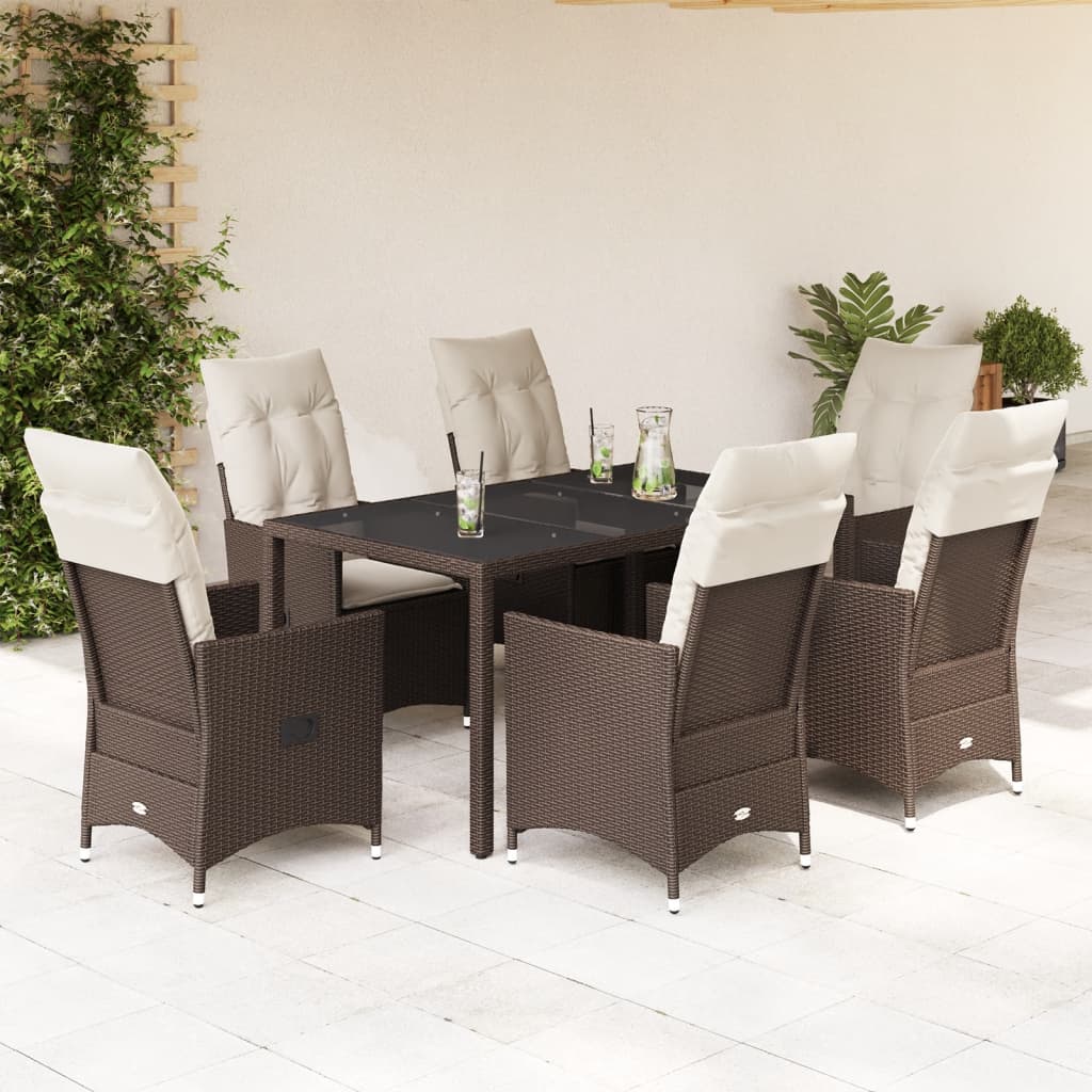 Set da Pranzo da Giardino 7pz con Cuscini in Polyrattan Marrone | homemem39