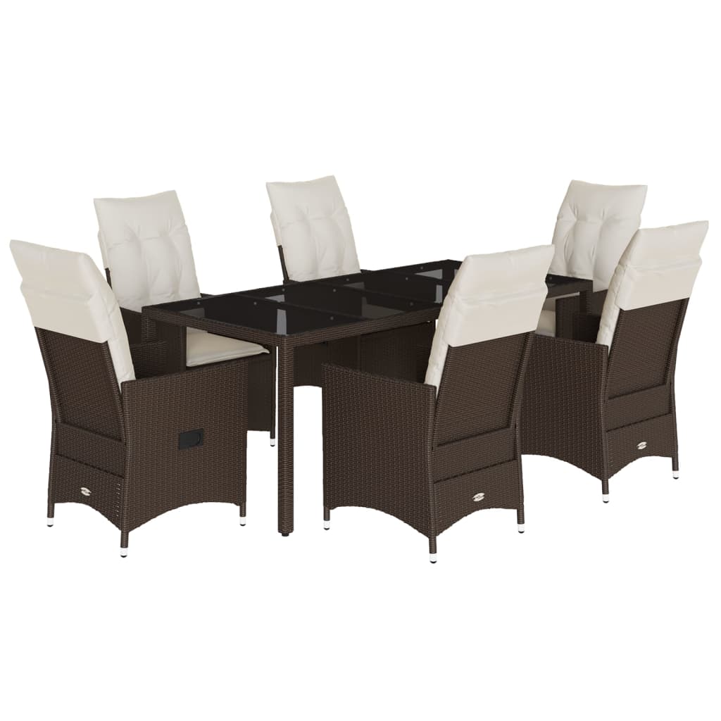 Set da Pranzo da Giardino 7pz con Cuscini in Polyrattan Marrone | homemem39