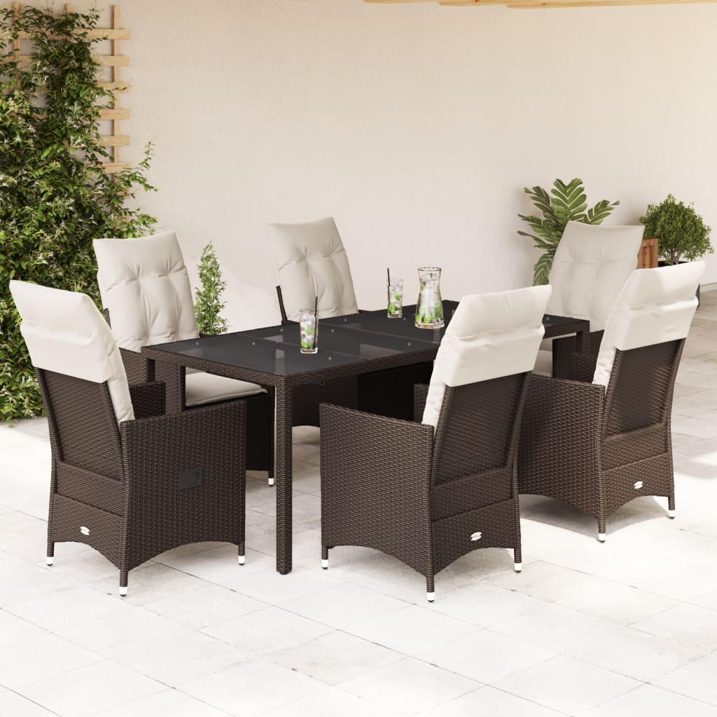 Set da Pranzo da Giardino 7pz con Cuscini in Polyrattan Marrone | homemem39
