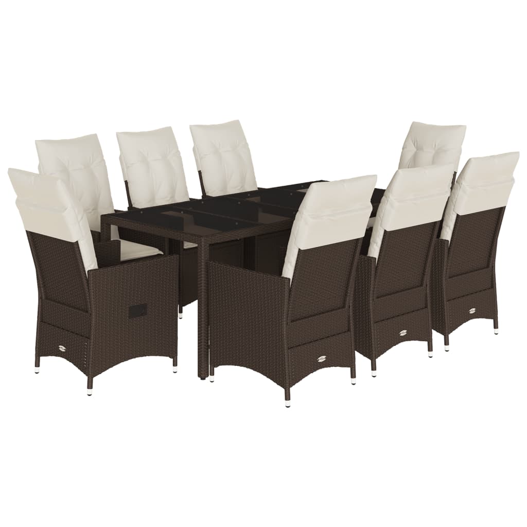 Set da Pranzo da Giardino 9pz con Cuscini Marrone in Polyrattan | homemem39