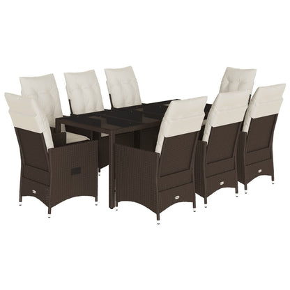 Set da Pranzo da Giardino 9pz con Cuscini Marrone in Polyrattan | homemem39
