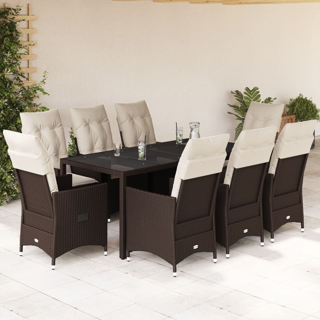 Set da Pranzo da Giardino 9pz con Cuscini Marrone in Polyrattan | homemem39