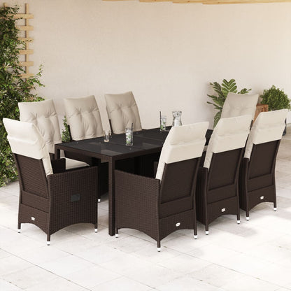Set da Pranzo da Giardino 9pz con Cuscini Marrone in Polyrattan | homemem39