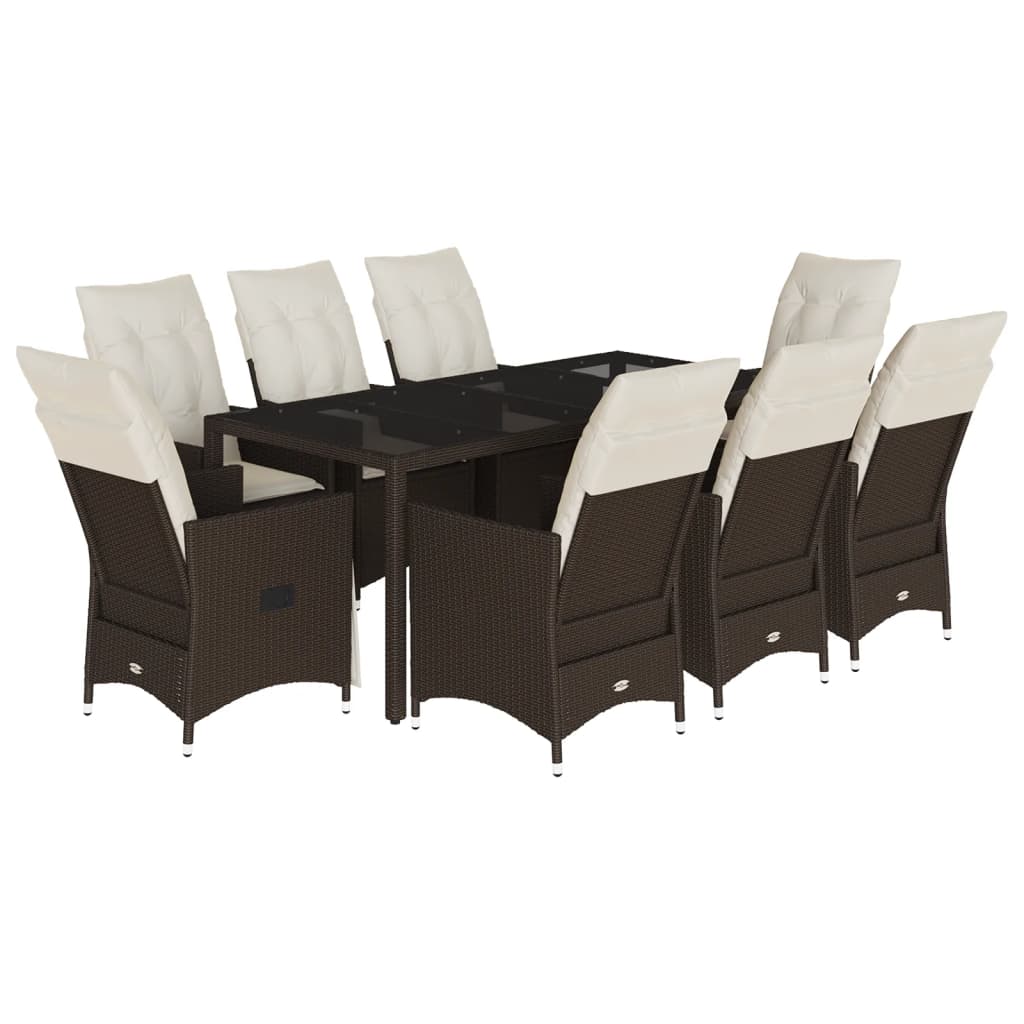 Set da Pranzo da Giardino 9pz con Cuscini Marrone in Polyrattan - homemem39