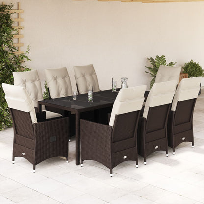 Set da Pranzo da Giardino 9pz con Cuscini Marrone in Polyrattan | homemem39