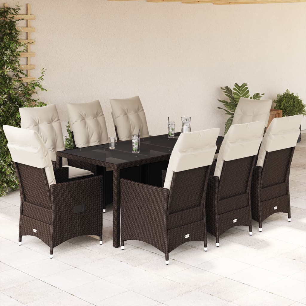Set da Pranzo da Giardino 9pz con Cuscini Marrone in Polyrattan - homemem39