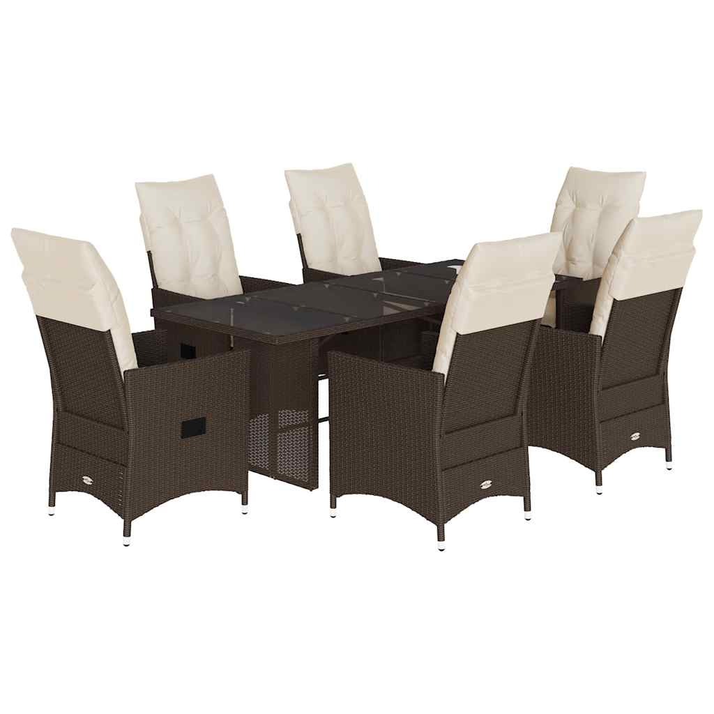 Set da Pranzo da Giardino 7pz con Cuscini in Polyrattan Marrone