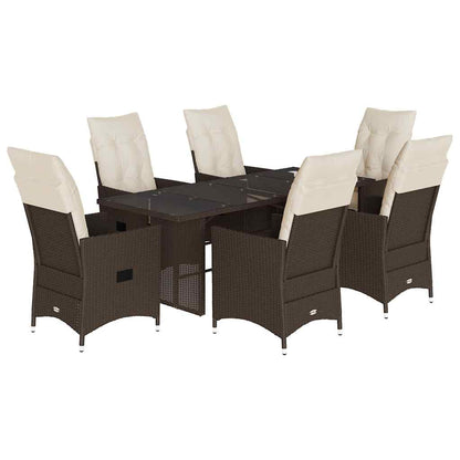 Set da Pranzo da Giardino 7pz con Cuscini in Polyrattan Marrone