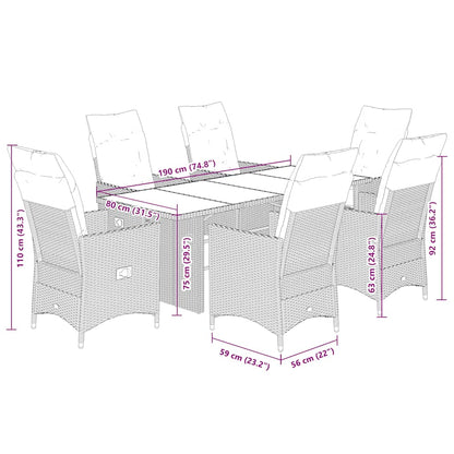 Set da Pranzo da Giardino 7pz con Cuscini in Polyrattan Marrone