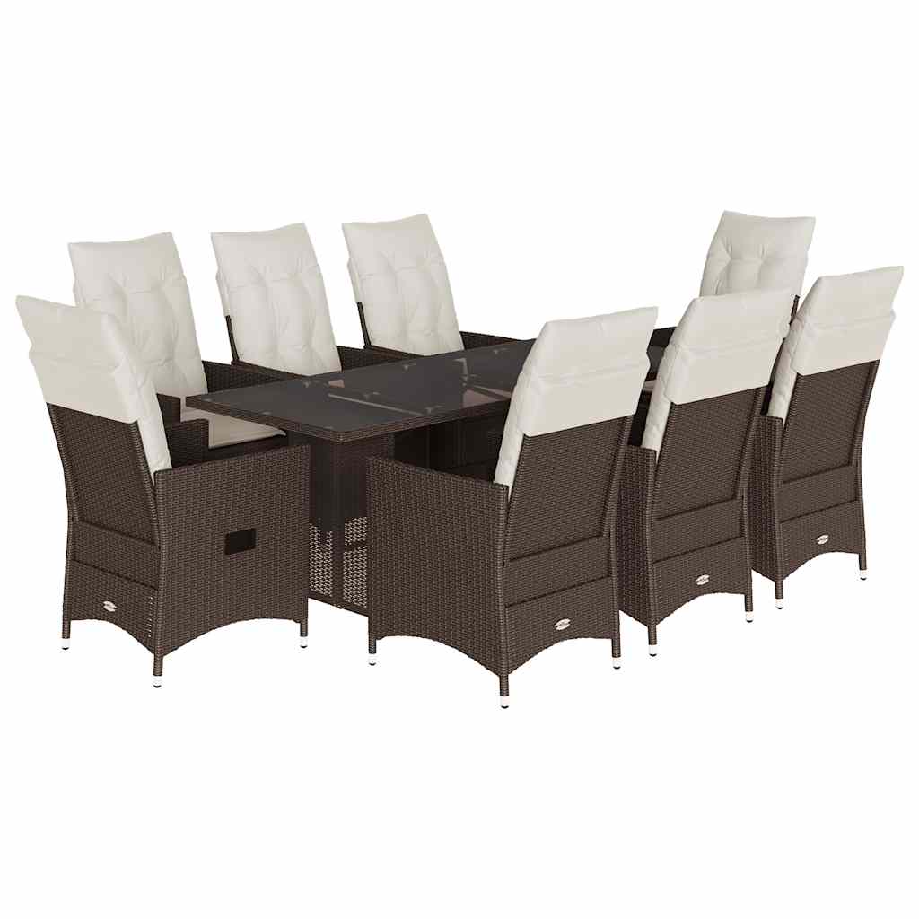 Set da Pranzo da Giardino 9pz con Cuscini Marrone in Polyrattan | homemem39