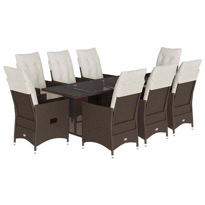 Set da Pranzo da Giardino 9pz con Cuscini Marrone in Polyrattan | homemem39