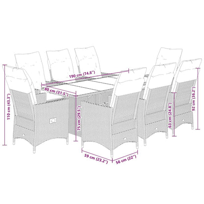Set da Pranzo da Giardino 9pz con Cuscini Marrone in Polyrattan | homemem39