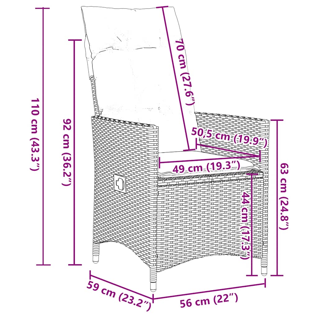 Set da Pranzo da Giardino 9pz con Cuscini Marrone in Polyrattan | homemem39