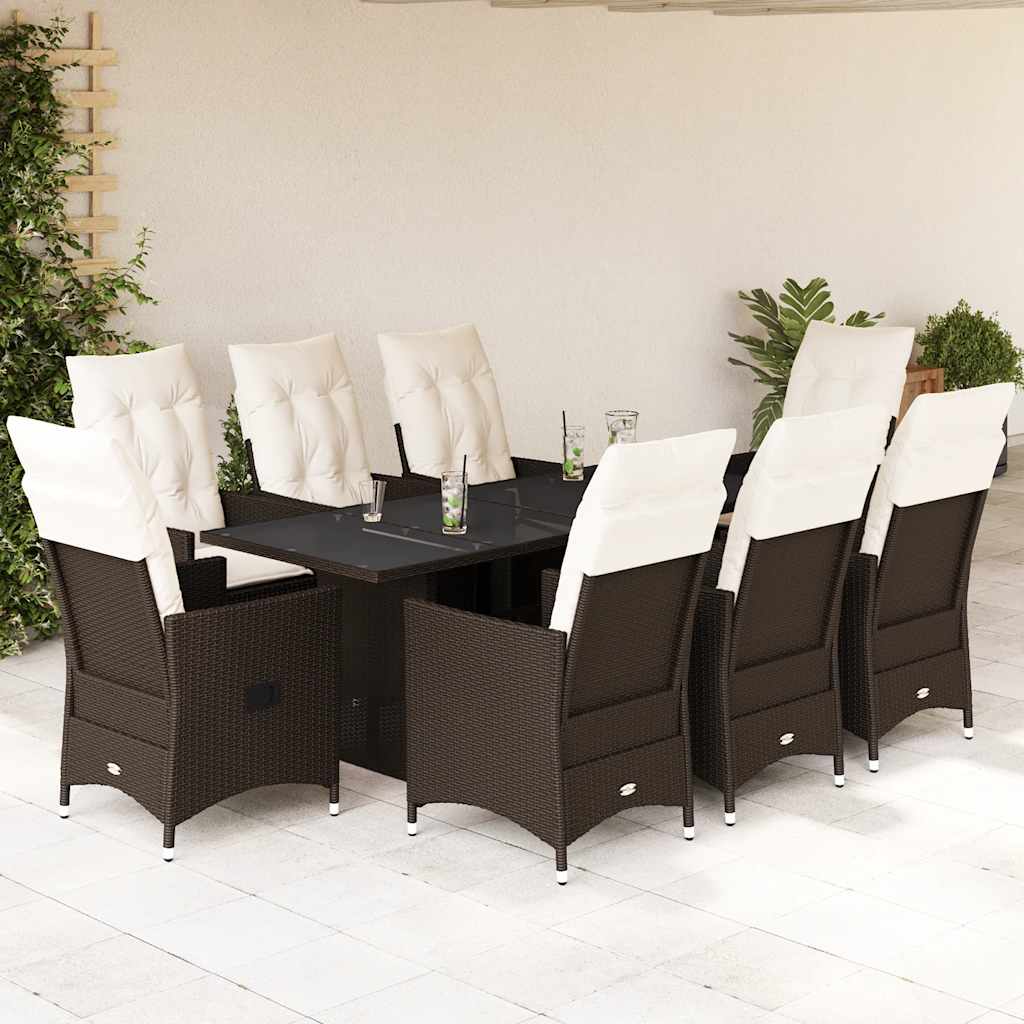 Set da Pranzo da Giardino 9pz con Cuscini Marrone in Polyrattan | homemem39