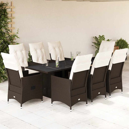 Set da Pranzo da Giardino 9pz con Cuscini Marrone in Polyrattan | homemem39