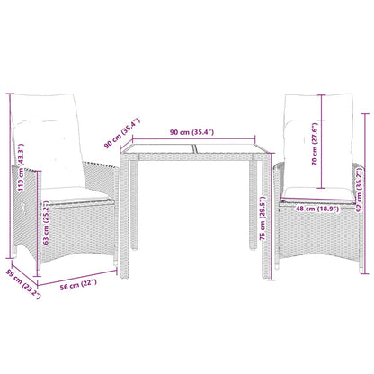 Set da Bistrò 3 pz con Cuscini Beige in Polyrattan | homemem39