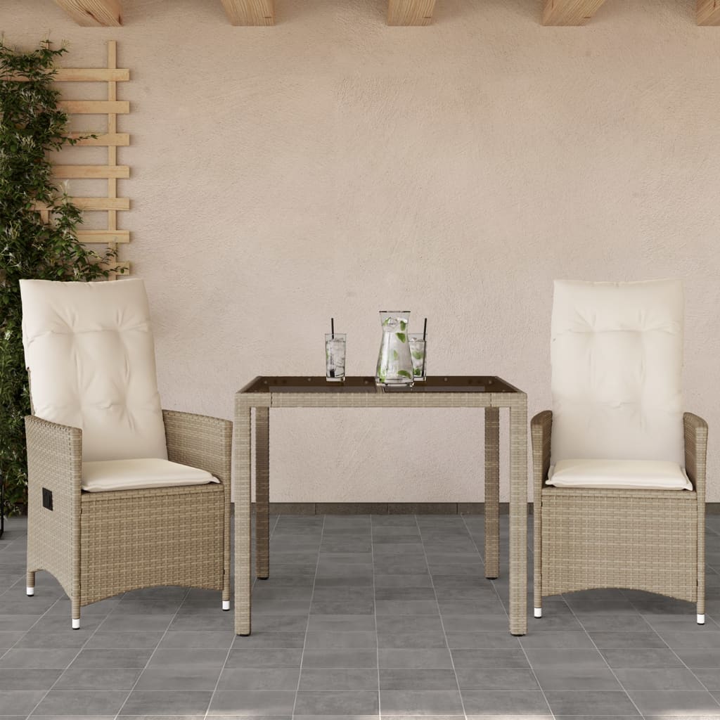 Set da Bistrò 3 pz con Cuscini Beige in Polyrattan | homemem39