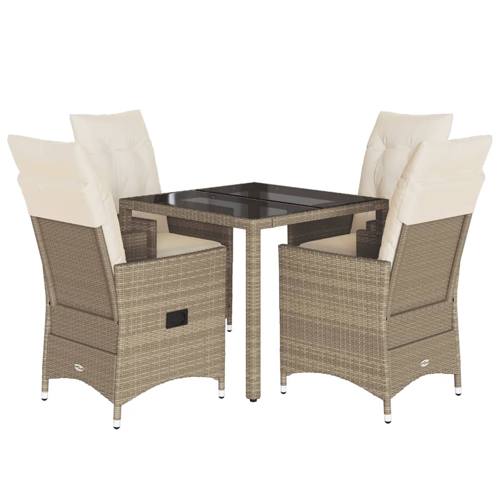 Set da Pranzo da Giardino 5 pz con Cuscini Beige in Polyrattan | homemem39