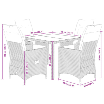 Set da Pranzo da Giardino 5 pz con Cuscini Beige in Polyrattan | homemem39