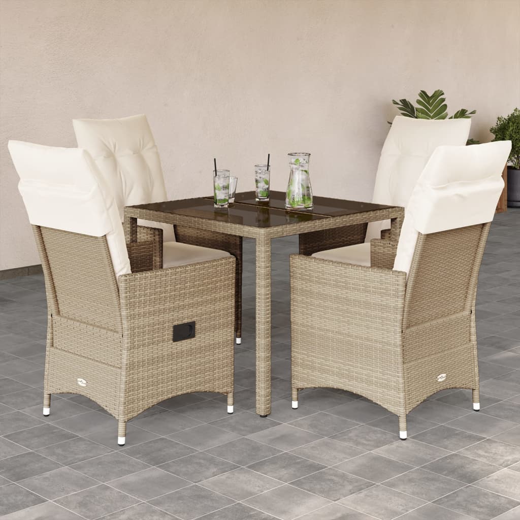 Set da Pranzo da Giardino 5 pz con Cuscini Beige in Polyrattan | homemem39