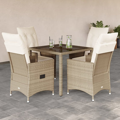 Set da Pranzo da Giardino 5 pz con Cuscini Beige in Polyrattan - homemem39