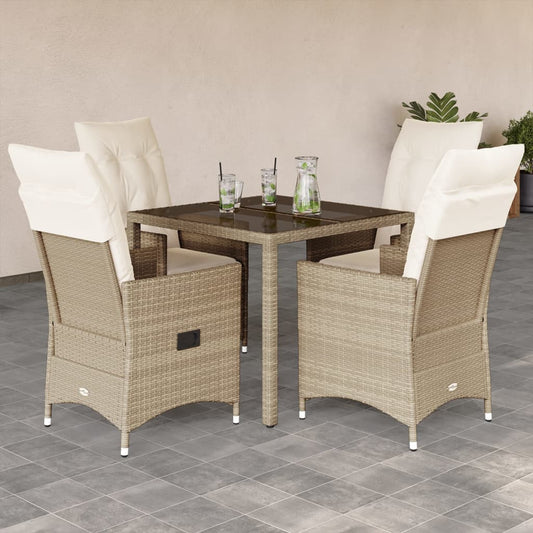 Set da Pranzo da Giardino 5 pz con Cuscini Beige in Polyrattan - homemem39