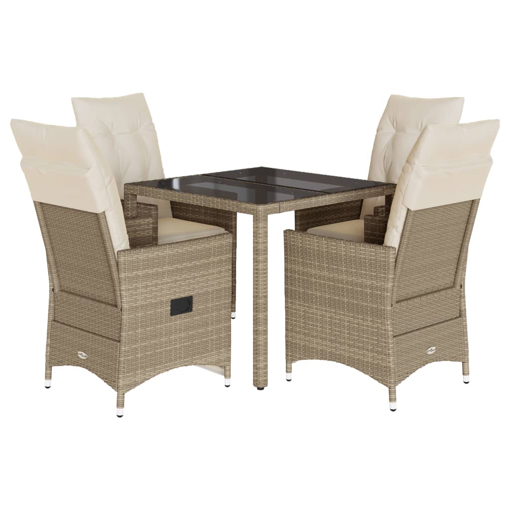 Set da Pranzo da Giardino 5 pz con Cuscini Beige in Polyrattan - homemem39