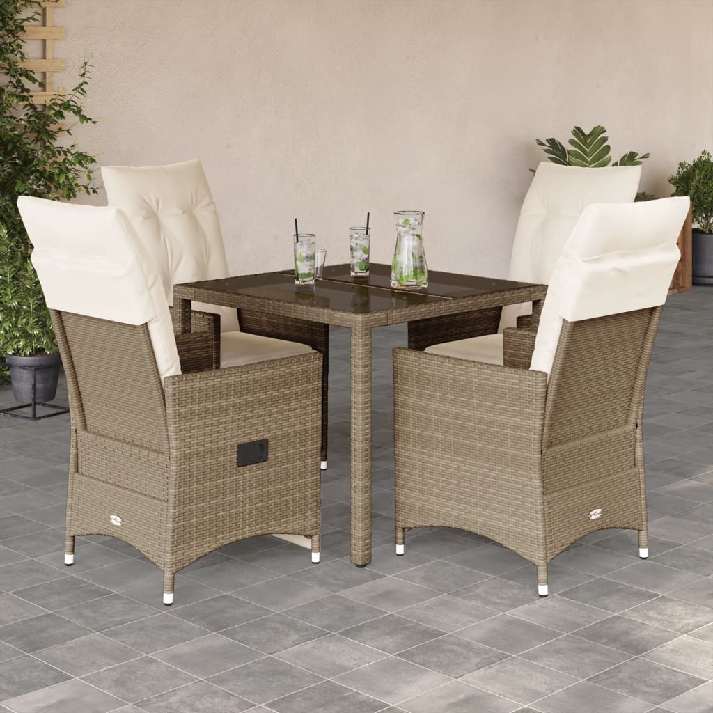 Set da Pranzo da Giardino 5 pz con Cuscini Beige in Polyrattan - homemem39