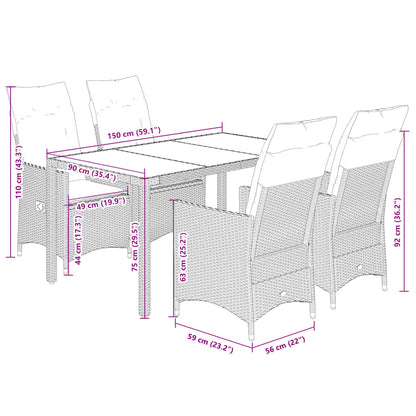 Set da Pranzo da Giardino 5 pz con Cuscini Beige in Polyrattan | homemem39
