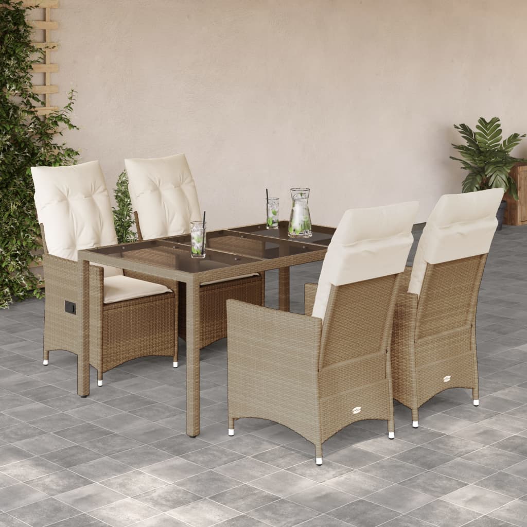 Set da Pranzo da Giardino 5 pz con Cuscini Beige in Polyrattan | homemem39