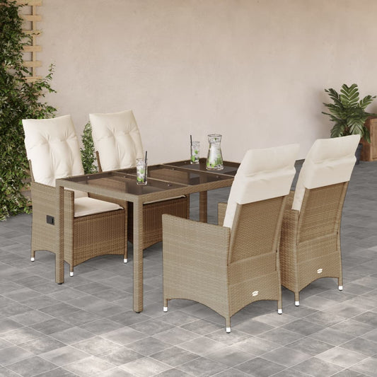 Set da Pranzo da Giardino 5 pz con Cuscini Beige in Polyrattan - homemem39