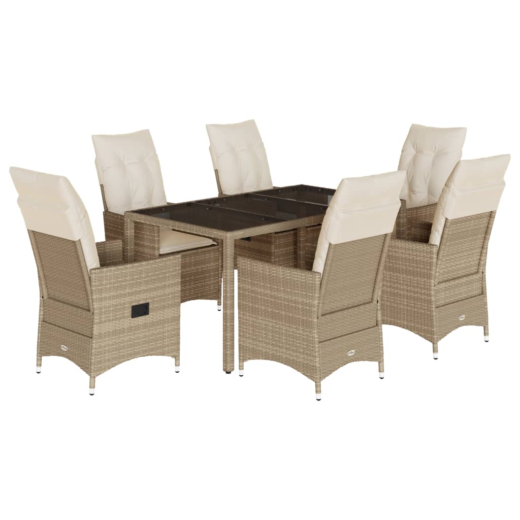 Set da Pranzo da Giardino 7 pz con Cuscini Beige in Polyrattan | homemem39