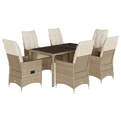 Set da Pranzo da Giardino 7 pz con Cuscini Beige in Polyrattan | homemem39