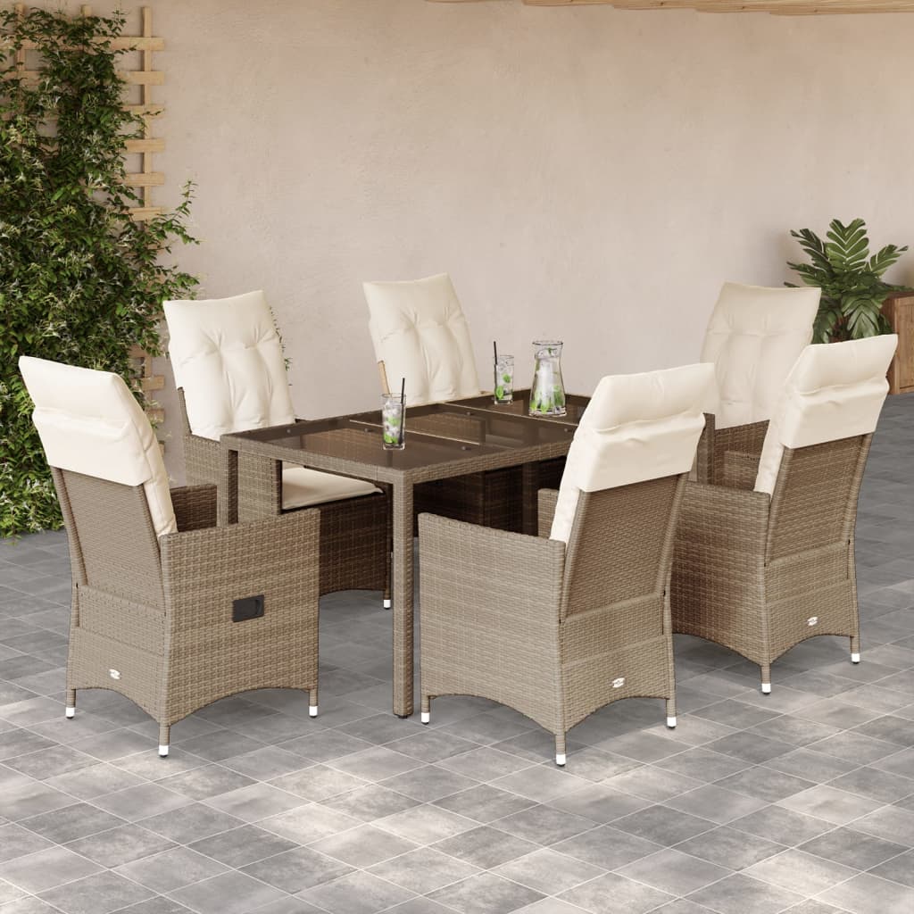 Set da Pranzo da Giardino 7 pz con Cuscini Beige in Polyrattan | homemem39